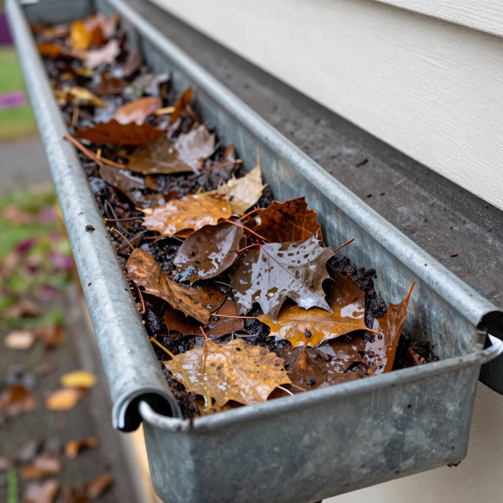 Clogged gutter before cleaning
